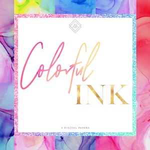 Colorful Alcohol Ink Watercolor Digital Paper - Rainbow Abstract Digital Papers - Pink Blue Purple Green Water Color Modern Background