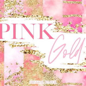 Pink Gold Digital Paper - Watercolor Glitter Background - Water Color Abstract Papers - Glam Watercolour Backgrounds For Planner Instagram