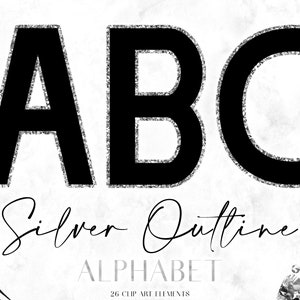 Black Silver Glitter Alphabet PNG - Sparkly Monogram Letter Clipart - Glam Digital Lettering Graphics For Canva Scrapbook Planner Journal