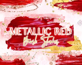Metallic Red Brush Stroke Clipart: Glam Paint Graphics (PNG Digital Download)