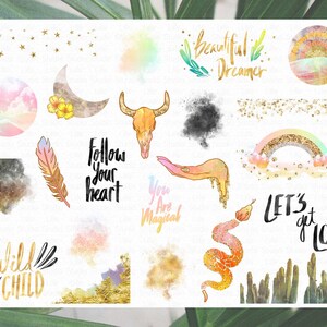 Boho Desert Clipart: Bohemian Southwest Wanderlust Tribal Graphics, Moon & Star PNG (Digital Download) image 2