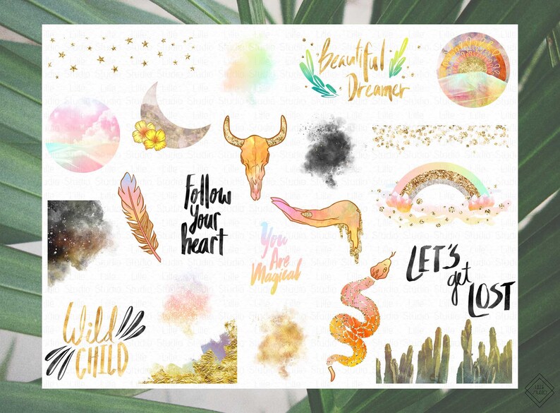 Boho Desert Clipart: Bohemian Southwest Wanderlust Tribal Graphics, Moon & Star PNG (Digital Download) image 2