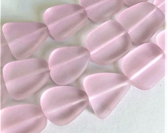 Blossom pink faux sea glass, 6 pieces, cultured sea glass,  freeform beads, one strand, rumbled glass beads. Pale pink beads. Frosted beads