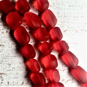 Cherry Red Nugget Glass Beads Strand, Cultured Seaglass Beads