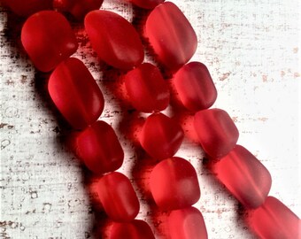 1 strand cherry red nugget glass beads, 7 pieces of cultured sea glass, nugget beads, glass bead. Cherry red faux seaglass.