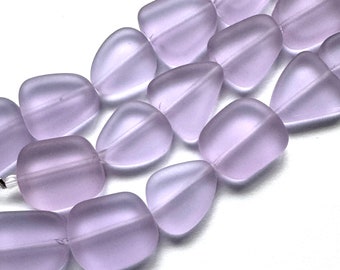 Lilac faux beach glass, 6 pieces, cultured sea glass, freeform beads, one strand, rumbled glass beads. Purple seaglass beads. Frosted beads.