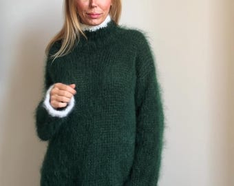 Mohair Long Sweater, Fuzzy Sweater, Oversized Loose Sweater, Chunky sweater, Wool Winter Mohair dress, Loose mohair tunic, 100% Hand Made