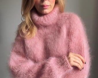 Mohair Sweater, Fuzzy Sweater, Oversized Turtleneck Sweater, Chunky sweater, Wool Sweater, Winter Pullover, Loose sweater, 100% Hand Made