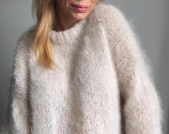 Pull surdimensionné en alpaga et laine mérinos tricoté à la main, pull d'hiver