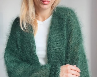 Mohair Cardigan Boho, Fluffy Oversized cardigan, Opent front Chunky sweater, Wool coat, Winter jacket, Long Loose cardigan, 100% Hand Made