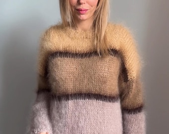 Mohair Crochet Sweater, Fuzzy Sweater, Oversized Loose Sweater, Chunky sweater, Wool Winter Mohair dress, Loose mohair tunic, 100% Hand Made