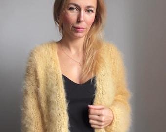 Cárdigan de alpaca, Suéter corto grueso, Cárdigan de alpaca de gran tamaño, Suéter de merino, Cárdigan suelto, Cárdigan grueso, 100 % hecho a mano