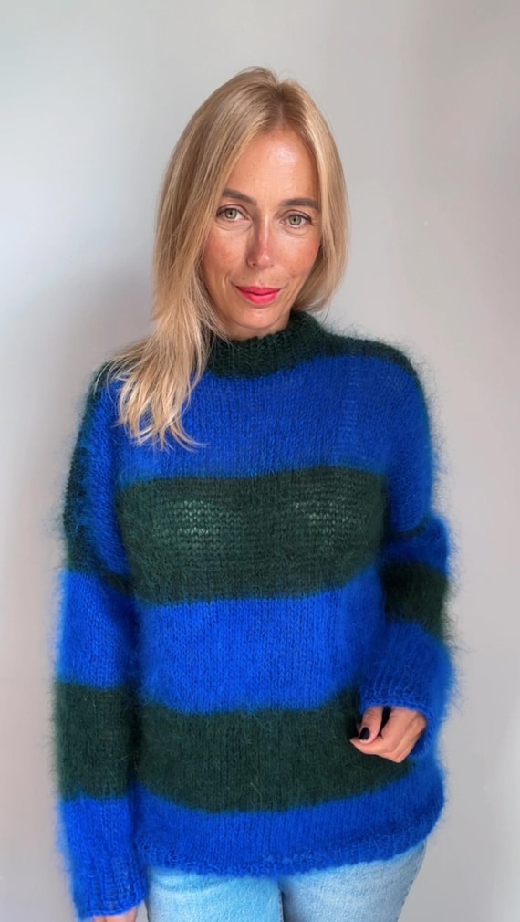 Mohair Striped Sweater, Ready to Ship, Loose Fuzzy Sweater