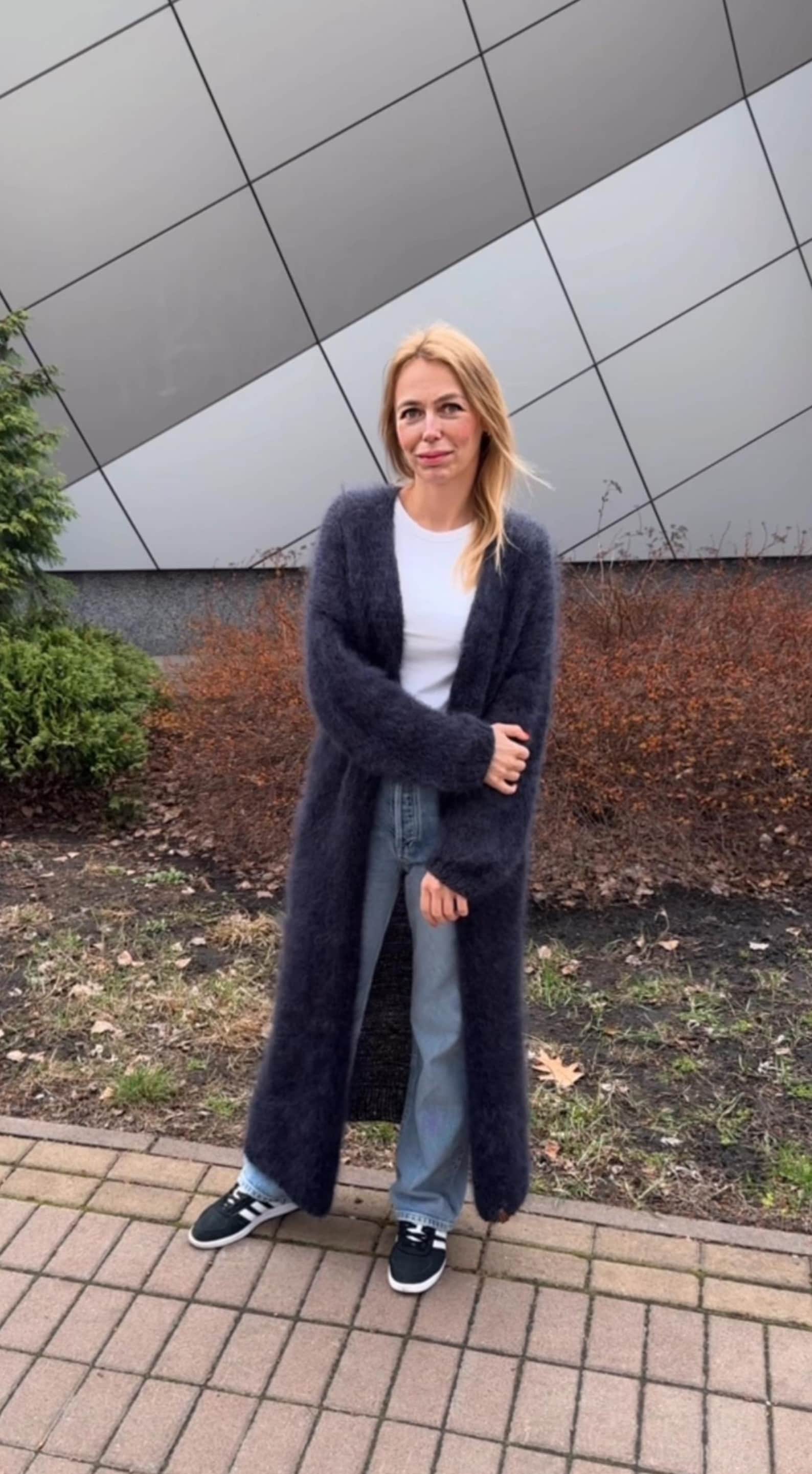 Woolen Cardigan Solid Color Long Overcoat main image 0
