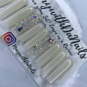 Milky nails| White Nails| Classy nails| Press on Nails| XL Square Nails