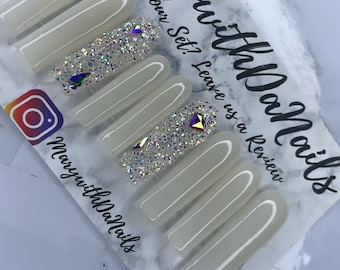 Milky nails| White Nails| Classy nails| Press on Nails| XL Square Nails