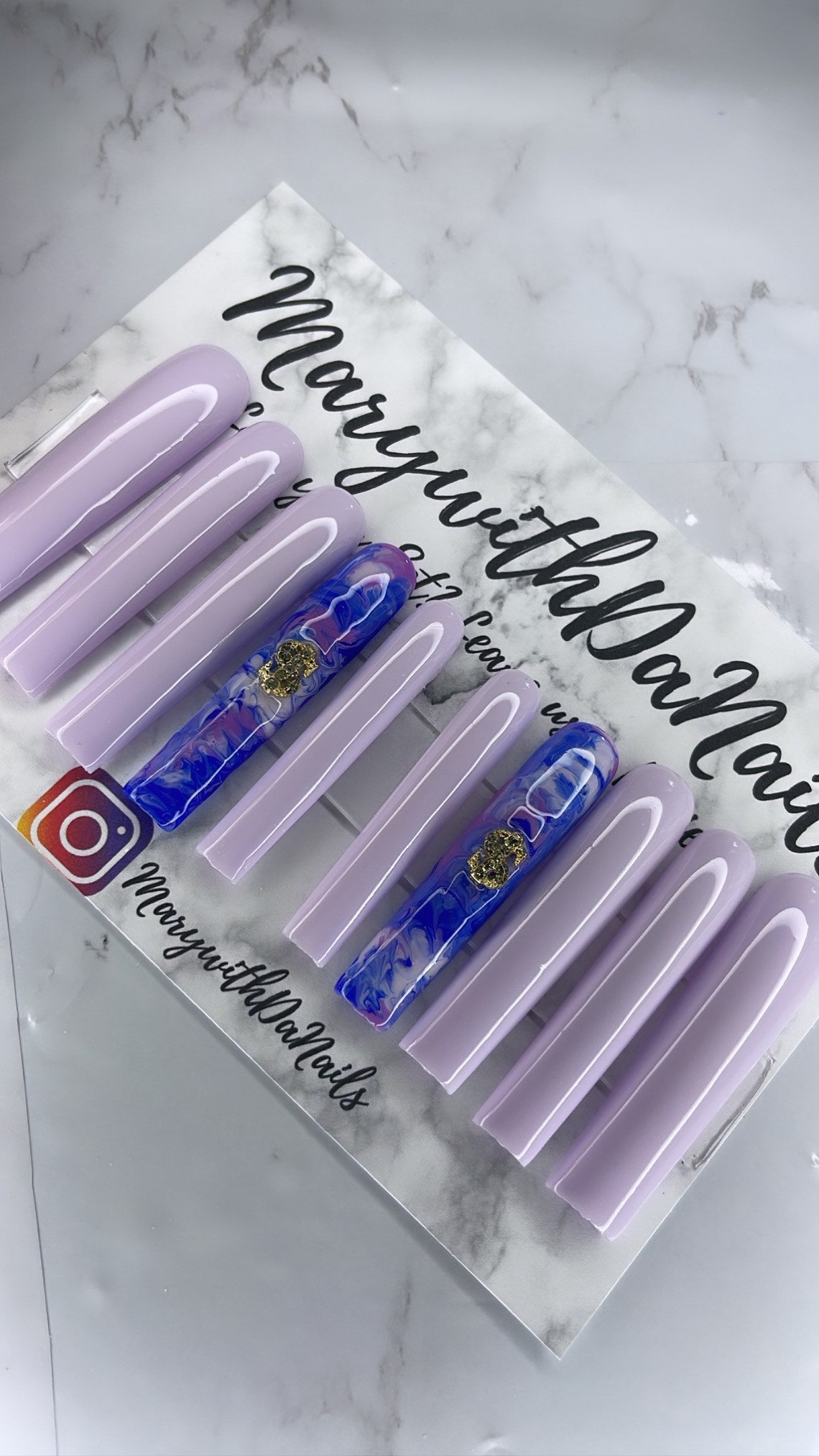Purple and Blue Marble Press on Nails 3XL Square Coffin - Etsy