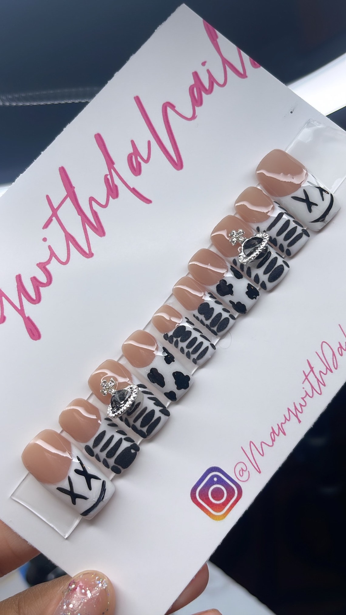 Black and White Short Baddie Press on Nails Wholesale Etsy