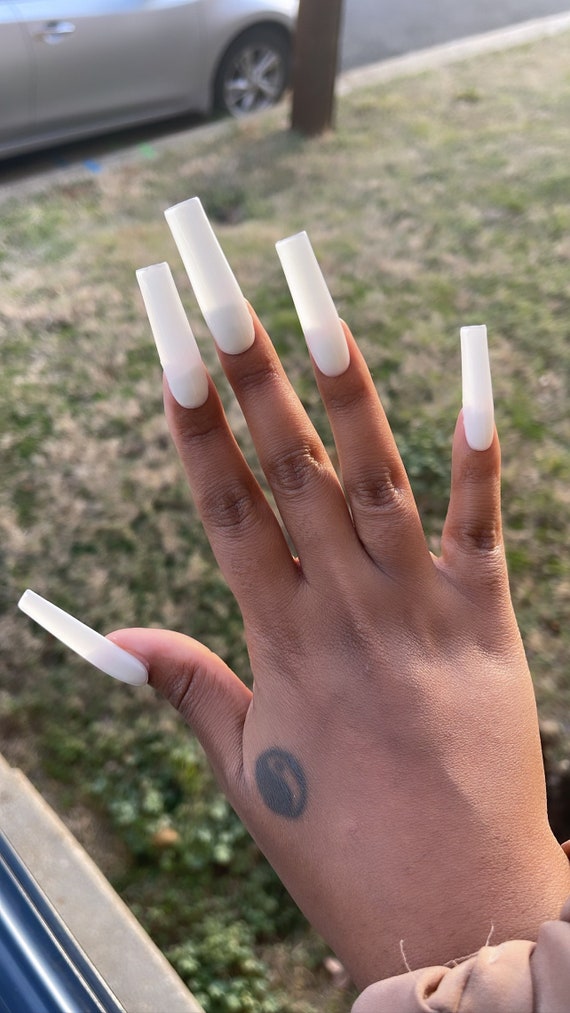Milky White Press on Nails XL Coffin Short Square Medium Coffin