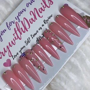 Pink Press on Nails XL Stiletto Square Coffin shortlong Classy Nails ...