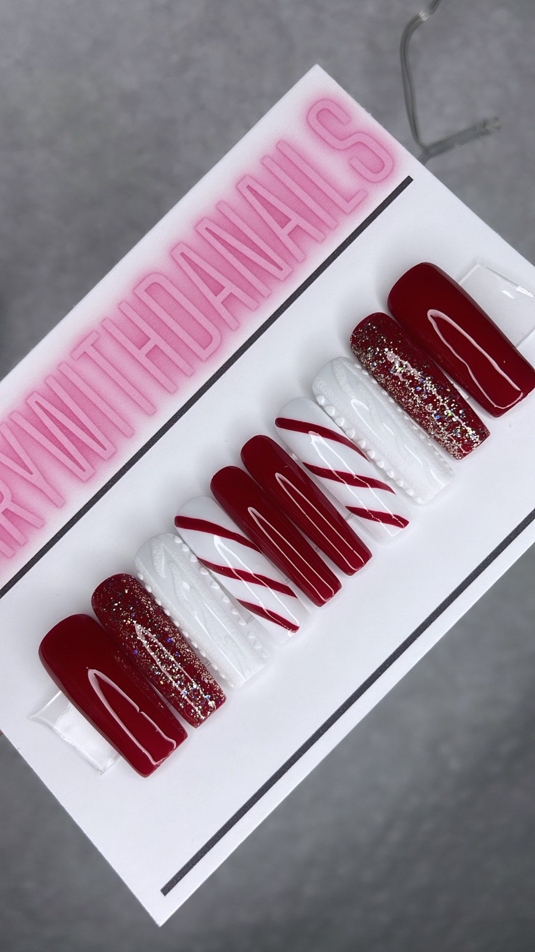 Christmas Press on Nails Long Square Coffin Holiday Matte Baddie Wholesale Red Nails White