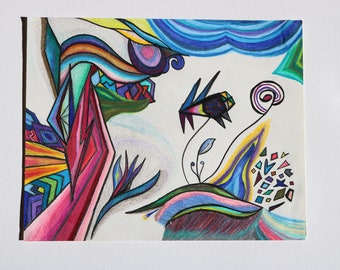 Dibujo abstracto original - Decoración artística 'Deep Looking'