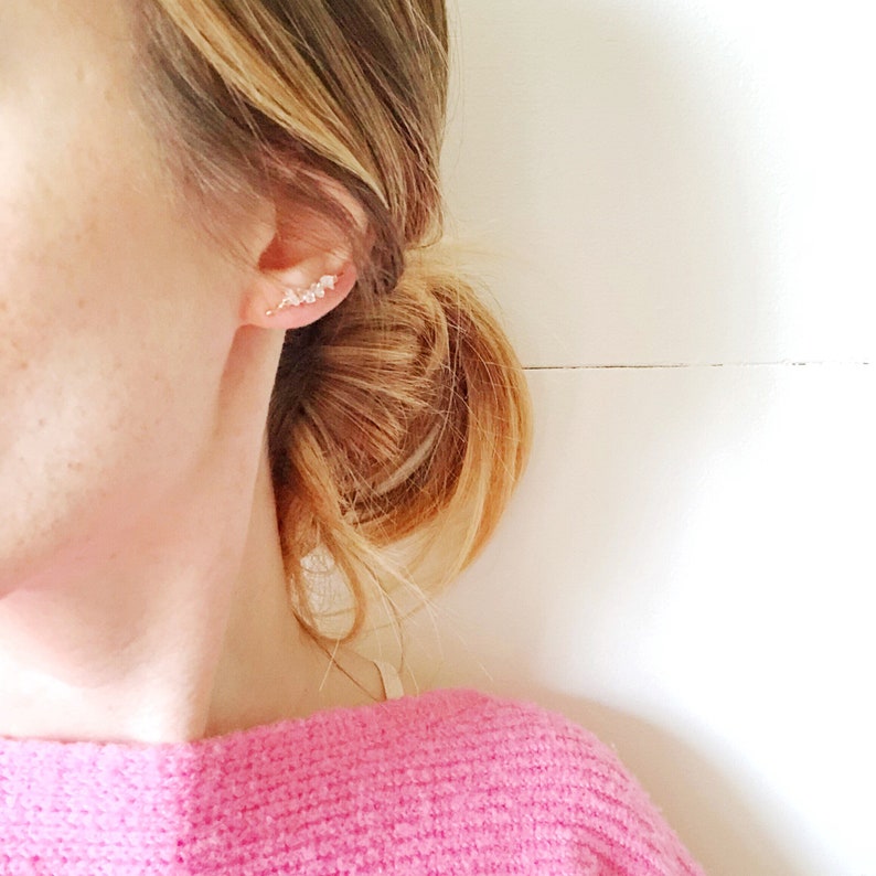gold diamond ear crawler minimal gold earrings Herkimer diamond ear climber