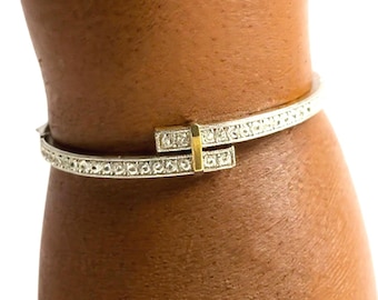 CZ Princess Cut Bangle Bracelet: Gold Plated Tarnish-Free Jewelry