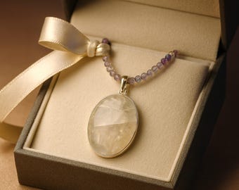 Moonstone & Fluorite Beaded Necklace – Sterling Silver Pendant