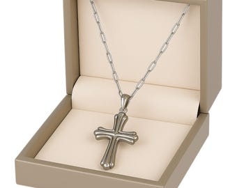 Sterling Silver Cross Necklace: Christian Faith Pendant, 18" Paperclip Chain