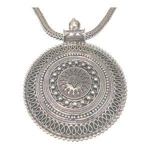 Handcrafted Sterling Silver Medallion Necklace – Woven Wheat Chain, Statement Pendant