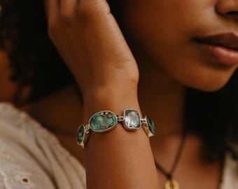 Sterling Silver Abalone & Green Amethyst Bracelet - Adjustable