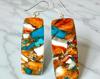 Oyster Turquoise Sterling Silver Drop Earrings: Handmade Boho Gemstone Jewelry