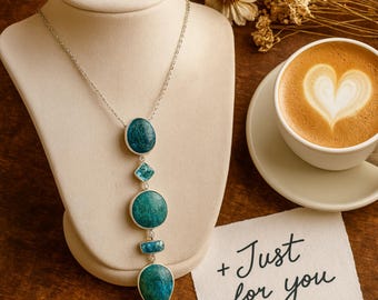 Sterling Silver Shattuckite & Topaz Lariat Necklace: Artisan Boho Statement Jewelry