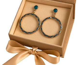 Turquoise & Abalone Inlay Sterling Silver Hoop Earrings: Peruvian Boho Jewelry