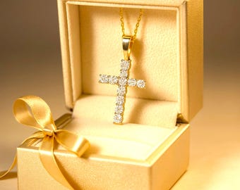 10k Gold Diamond Cross Pendant Necklace: .18 CTW, 20-Inch Chain