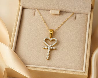 Diamond Cross Heart Pendant Necklace: 10k Yellow Gold, .43 CTW, 20" Chain