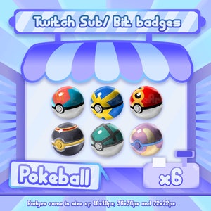6 x Twitch sub / bit badges - Pokeballs