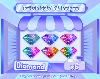 6x Twitch bit badges / Twitch sub badges - Diamond badges