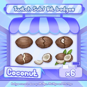 6x Twitch sub badges / Twitch bit badges - Coconut badges