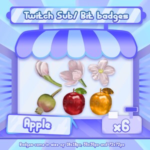 6 x Twitch sub badges / Twitch bit badges - Apple badges / Fruit badges