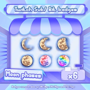 6x Twitch sub / bit badges - Moon phases