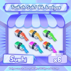 6x Twitch sub / bit badges - Sushi / Nigiri