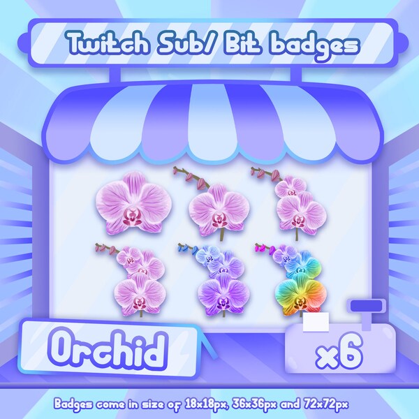 6 x Twitch sub badges / Twitch bit badges - Orchid badges / Flower badges