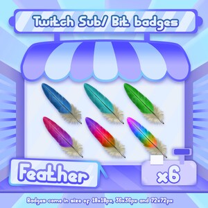 6x Twitch bit badges / Twitch sub badges - Feather badges