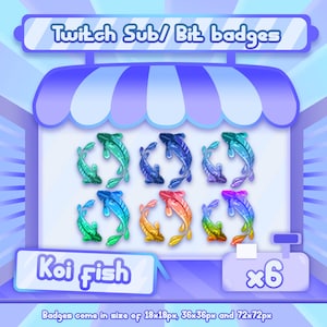 6x Twitch bit badges, sub badges, Twitch cute koi fish badges