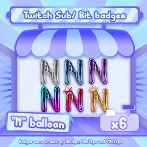 Letter N Balloon Twitch Sub Badges: Star & Crown Badges