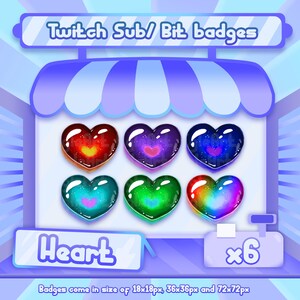 6x Twitch bit badges / Twitch sub badges - Heart badges / Gem badges