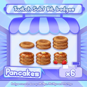 6 x Twitch bit badges / Twitch sub badges - Pancake badges / Food badges