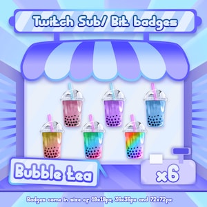 6x Twitch bit badges / Twitch sub badges - Bubble tea badges / Boba badges